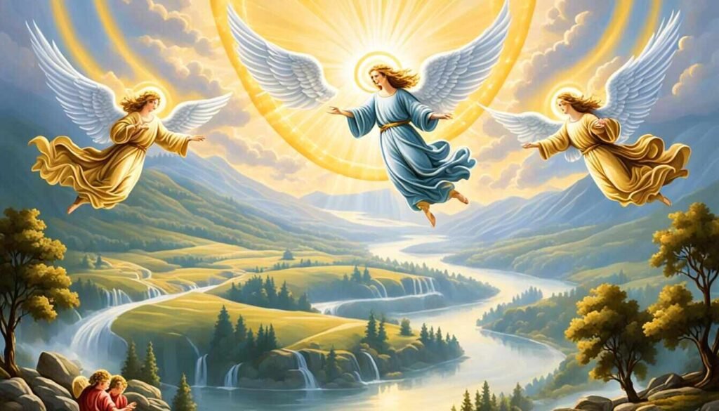 How are angels depicted in biblical art and literature?